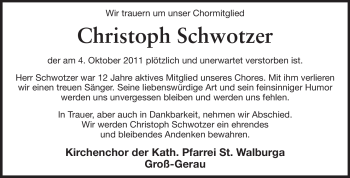 Traueranzeige von Christoph Schwotzer von Rüsselsheimer Echo, Groß-Gerauer-Echo, Ried Echo