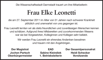 Traueranzeige von Elke Leonetti von Echo-Zeitungen (Gesamtausgabe)