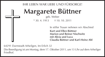 Traueranzeige von Margarete Büttner von Echo-Zeitungen (Gesamtausgabe)