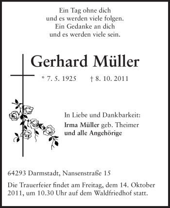 Traueranzeige von Gerhard Müller von Echo-Zeitungen (Gesamtausgabe)