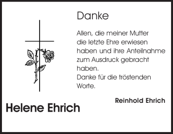 Traueranzeige von Helene Ehrich von Rüsselsheimer Echo, Groß-Gerauer-Echo, Ried Echo