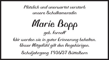 Traueranzeige von Marie Bopp von Rüsselsheimer Echo, Groß-Gerauer-Echo, Ried Echo