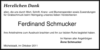 Traueranzeige von Ferdinand Schmucker von Odenwälder Echo