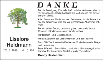 Traueranzeige von Liselore Heldmann von Darmstädter Echo, Odenwälder Echo, Rüsselsheimer Echo, Groß-Gerauer-Echo, Ried Echo