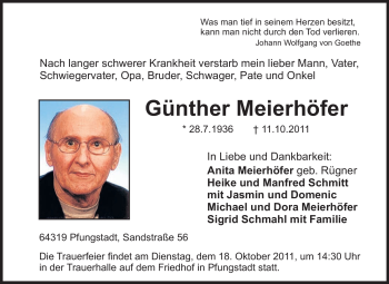 Traueranzeige von Günther Meierhöfer von Echo-Zeitungen (Gesamtausgabe)