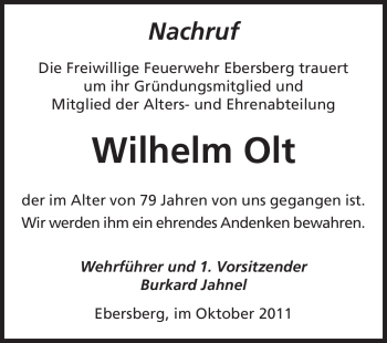 Traueranzeige von Wilhelm Olt von Odenwälder Echo