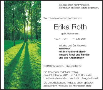 Traueranzeige von Erika Roth von Echo-Zeitungen (Gesamtausgabe)