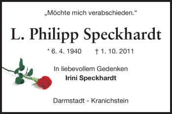 Traueranzeige von L. Philipp Speckhardt von Echo-Zeitungen (Gesamtausgabe)