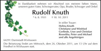 Traueranzeige von Rudolf Knuth von Echo-Zeitungen (Gesamtausgabe)
