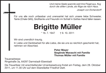 Traueranzeige von Brigitte Müller von Echo-Zeitungen (Gesamtausgabe)