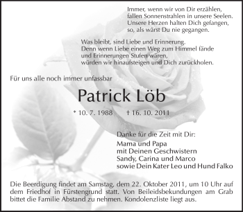 Traueranzeige von Patrick Löb von Odenwälder Echo