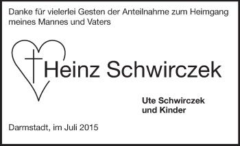 Traueranzeige von Heinz Schwirczek von Echo-Zeitungen (Gesamtausgabe)