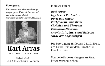 Traueranzeige von Karl Arras von Odenwälder Echo