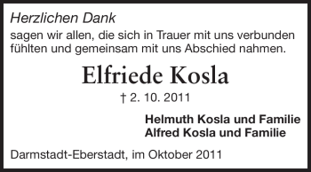 Traueranzeige von Elfriede Kosla von Echo-Zeitungen (Gesamtausgabe)