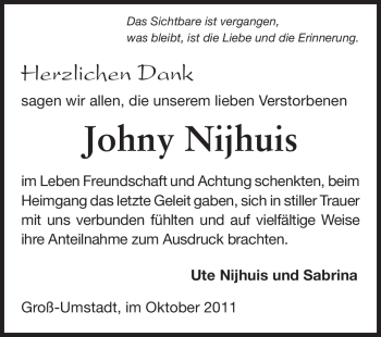 Traueranzeige von Johny Nijhuis von Echo-Zeitungen (Gesamtausgabe)