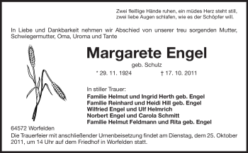 Traueranzeige von Margarete Engel von Rüsselsheimer Echo, Groß-Gerauer-Echo, Ried Echo