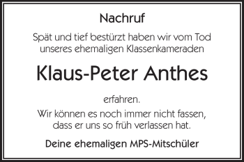 Traueranzeige von Klaus-Peter Anthes von Rüsselsheimer Echo, Groß-Gerauer-Echo, Ried Echo