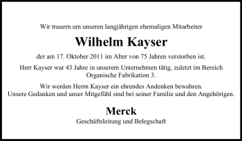 Traueranzeige von Wilhelm Kayser von Echo-Zeitungen (Gesamtausgabe)