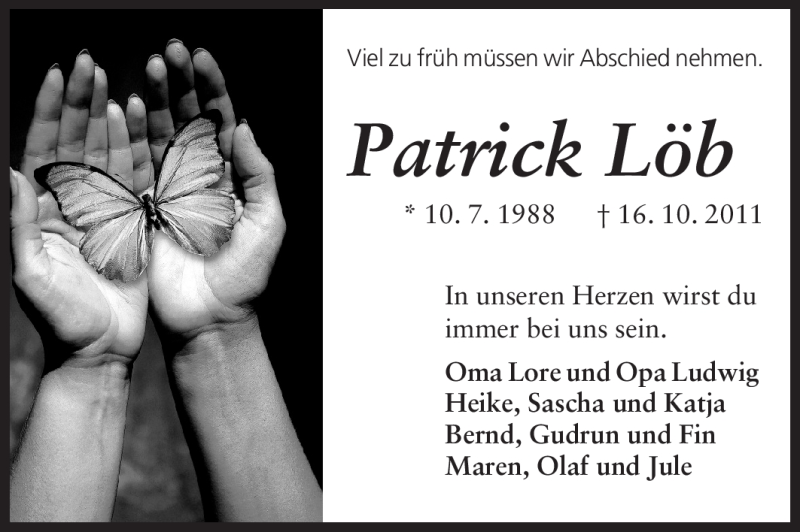  Traueranzeige für Patrick Löb vom 21.10.2011 aus Odenwälder Echo