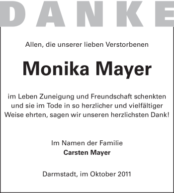 Traueranzeige von Monika Mayer von Echo-Zeitungen (Gesamtausgabe)