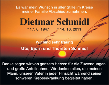 Traueranzeige von Dietmar Schmidl von Darmstädter Echo, Odenwälder Echo, Rüsselsheimer Echo, Groß-Gerauer-Echo, Ried Echo