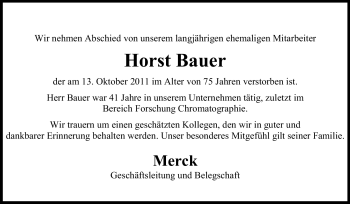 Traueranzeige von Horst Bauer von Echo-Zeitungen (Gesamtausgabe)