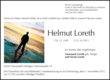 Traueranzeige von Helmut Loreth von Echo-Zeitungen (Gesamtausgabe)