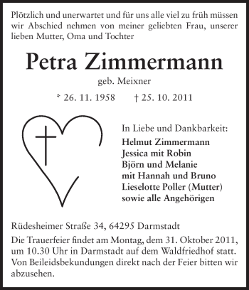 Traueranzeige von Petra Zimmermann von Echo-Zeitungen (Gesamtausgabe)