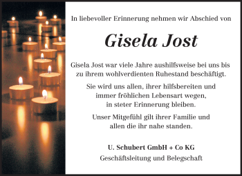 Traueranzeige von Gisela Jost von Odenwälder Echo