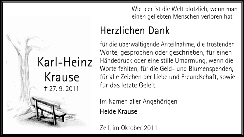  Traueranzeige für Karl-Heinz Krause vom 29.10.2011 aus Odenwälder Echo