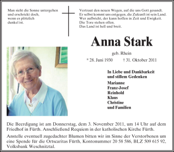 Traueranzeige von Anna Stark von Starkenburger Echo
