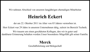 Traueranzeige von Heinrich Eckert von Echo-Zeitungen (Gesamtausgabe)