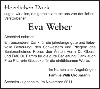 Traueranzeige von Eva Weber von Echo-Zeitungen (Gesamtausgabe)