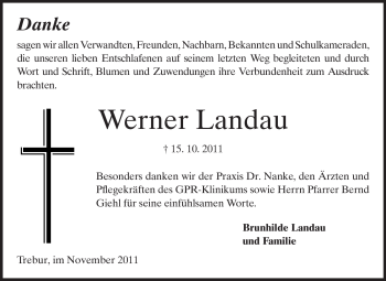 Traueranzeige von Werner Landau von Rüsselsheimer Echo, Groß-Gerauer-Echo, Ried Echo