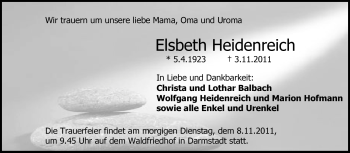 Traueranzeige von Elsbeth Heidenreich von Echo-Zeitungen (Gesamtausgabe)