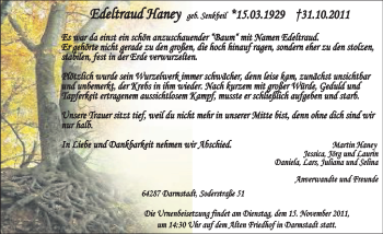 Traueranzeige von Edeltraud Haney von Echo-Zeitungen (Gesamtausgabe)