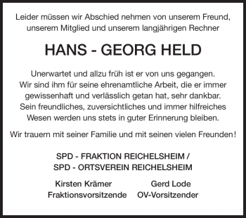 Traueranzeige von Hans-Georg Held von Odenwälder Echo
