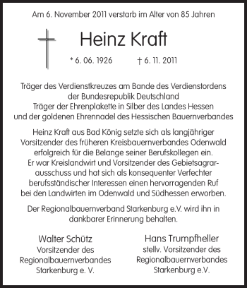 Traueranzeige von Heinz Kraft von Odenwälder Echo