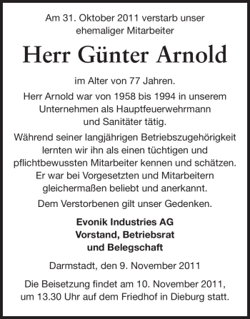 Traueranzeige von Günter Arnold von Echo-Zeitungen (Gesamtausgabe)