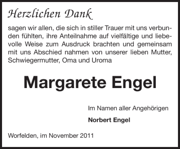 Traueranzeige von Margarete Engel von Rüsselsheimer Echo, Groß-Gerauer-Echo, Ried Echo