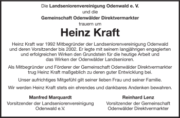 Traueranzeige von Heinz Kraft von Odenwälder Echo