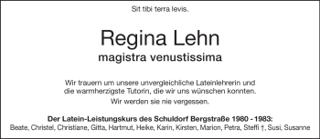 Traueranzeige von Maria Regina Lehn von Echo-Zeitungen (Gesamtausgabe)