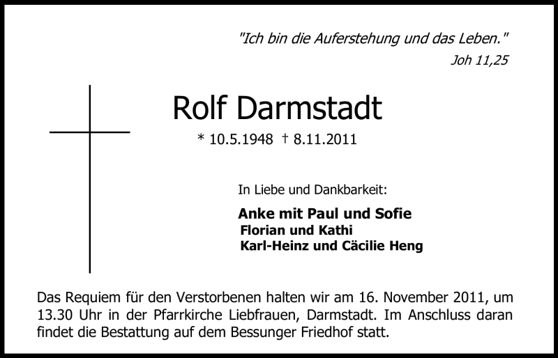  Traueranzeige für Rolf Darmstadt vom 12.11.2011 aus Echo-Zeitungen (Gesamtausgabe)