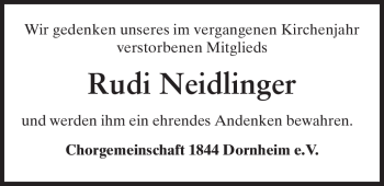 Traueranzeige von Rudi Neidlinger von Rüsselsheimer Echo, Groß-Gerauer-Echo, Ried Echo