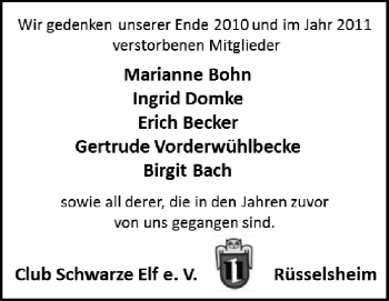 Traueranzeige von Mitglieder Club Schwarze Elf Rüsselsheim von Rüsselsheimer Echo, Groß-Gerauer-Echo, Ried Echo