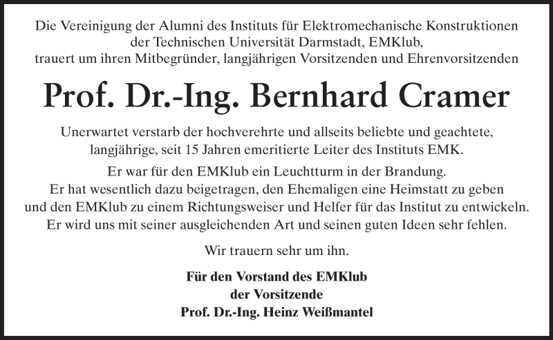  Traueranzeige für Bernhard Cramer vom 21.11.2011 aus Echo-Zeitungen (Gesamtausgabe)