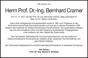 Traueranzeige von Bernhard Kramer von Echo-Zeitungen (Gesamtausgabe)
