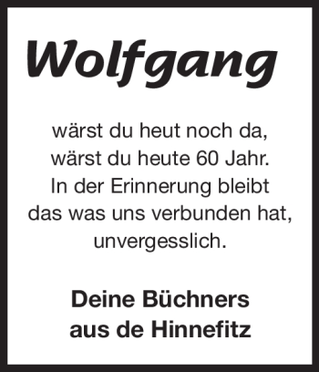 Traueranzeige von Wolfgang Büchner von Odenwälder Echo