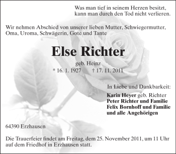 Traueranzeige von Else Richter von Echo-Zeitungen (Gesamtausgabe)