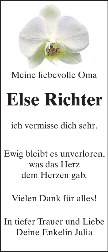 Traueranzeige von Else Richter von Echo-Zeitungen (Gesamtausgabe)